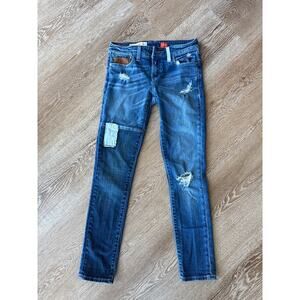 Pilcro Stet 26P Patchwork Distressed Skinny Jeans Anthropologie Medium Wash